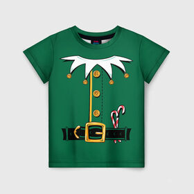 Детская футболка 3D с принтом Christmas Elf Outfit в Белгороде, 100% гипоаллергенный полиэфир | прямой крой, круглый вырез горловины, длина до линии бедер, чуть спущенное плечо, ткань немного тянется | christmas | claus | clothes | deer | elf | frost | helpers | new | north | outfit | pole | santa | year | год | дед | клаус | мороз | новый | одежда | олени | полюс | помощники | рождественский | рождество | санта | санты | северный | эльф