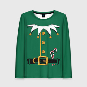 Женский лонгслив 3D с принтом Christmas Elf Outfit в Белгороде, 100% полиэстер | длинные рукава, круглый вырез горловины, полуприлегающий силуэт | christmas | claus | clothes | deer | elf | frost | helpers | new | north | outfit | pole | santa | year | год | дед | клаус | мороз | новый | одежда | олени | полюс | помощники | рождественский | рождество | санта | санты | северный | эльф