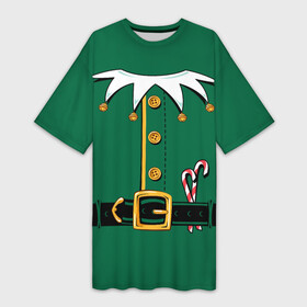 Платье-футболка 3D с принтом Christmas Elf Outfit в Белгороде,  |  | christmas | claus | clothes | deer | elf | frost | helpers | new | north | outfit | pole | santa | year | год | дед | клаус | мороз | новый | одежда | олени | полюс | помощники | рождественский | рождество | санта | санты | северный | эльф