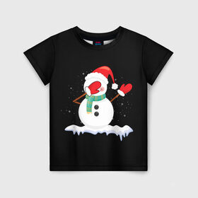 Детская футболка 3D с принтом Cartoon Dab Snowman в Белгороде, 100% гипоаллергенный полиэфир | прямой крой, круглый вырез горловины, длина до линии бедер, чуть спущенное плечо, ткань немного тянется | 2022 | 22 | cartoon | christmas | dab | dub | mult | new | notes | scarf | snow | snowman | snowy | woman | year | баба | год | даб | мультяшный | новый | очки | рождество | снег | снеговик | снежная | шарф
