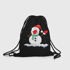 Рюкзак-мешок 3D с принтом Cartoon Dab Snowman в Белгороде, 100% полиэстер | плотность ткани — 200 г/м2, размер — 35 х 45 см; лямки — толстые шнурки, застежка на шнуровке, без карманов и подкладки | 2022 | 22 | cartoon | christmas | dab | dub | mult | new | notes | scarf | snow | snowman | snowy | woman | year | баба | год | даб | мультяшный | новый | очки | рождество | снег | снеговик | снежная | шарф