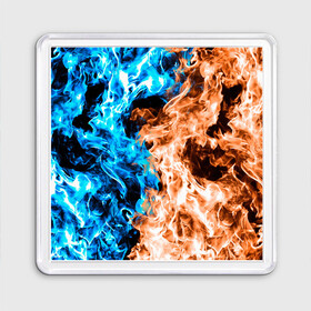 Магнит 55*55 с принтом Огненное пламя в Белгороде, Пластик | Размер: 65*65 мм; Размер печати: 55*55 мм | blue fire | blue flame | fire | fire and ice | fire and water | flame | neon | в огне | горящий | инь ян | инь янь | искры | неон | неоновый огонь | огненный | огонь | огонь и вода | огонь и лед | пламя | пожар | противостояние