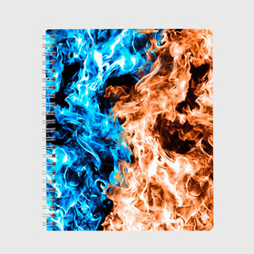 Тетрадь с принтом Огненное пламя в Белгороде, 100% бумага | 48 листов, плотность листов — 60 г/м2, плотность картонной обложки — 250 г/м2. Листы скреплены сбоку удобной пружинной спиралью. Уголки страниц и обложки скругленные. Цвет линий — светло-серый
 | blue fire | blue flame | fire | fire and ice | fire and water | flame | neon | в огне | горящий | инь ян | инь янь | искры | неон | неоновый огонь | огненный | огонь | огонь и вода | огонь и лед | пламя | пожар | противостояние
