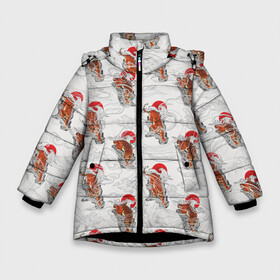 Зимняя куртка для девочек 3D с принтом Тигр Закат Волны в Белгороде, ткань верха — 100% полиэстер; подклад — 100% полиэстер, утеплитель — 100% полиэстер. | длина ниже бедра, удлиненная спинка, воротник стойка и отстегивающийся капюшон. Есть боковые карманы с листочкой на кнопках, утяжки по низу изделия и внутренний карман на молнии. 

Предусмотрены светоотражающий принт на спинке, радужный светоотражающий элемент на пуллере молнии и на резинке для утяжки. | волны | горы | животное | паттерн | солнце | тигр | хищник