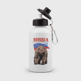 Бутылка спортивная с принтом Русский свирепый медведь в Белгороде, металл | емкость — 500 мл, в комплекте две пластиковые крышки и карабин для крепления | bear | courage | fearlessness | flag | force | muzzle | paws | power | russia | бесстрашие | лапы | медведь | мощь | мужество | отвага | россия | сила | флаг