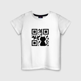 Детская футболка хлопок с принтом CAT QR CODE в Белгороде, 100% хлопок | круглый вырез горловины, полуприлегающий силуэт, длина до линии бедер | cat | cats | meow | qr code | qr код | qrcode | qrкод | quick response code | кот | котик | котики | коты | кошка | кошки | куар | куар код | кью ар код | матричных штриховых кодов | мяу | штриховых кодов