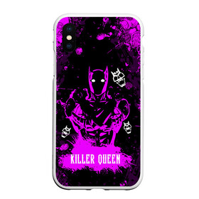 Чехол для iPhone XS Max матовый с принтом JOJO   KILLER QUEEN   КОРОЛЕВА УБИЙЦА   АРТ в Белгороде, Силикон | Область печати: задняя сторона чехла, без боковых панелей | Тематика изображения на принте: adventure | jojo | jojos bizarre | jojos bizarre adventure | killer queen | pattern | yare yare daze | аниме | брызги | джоджо | манга | розовый | узор | яре яре дазе