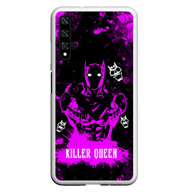 Чехол для Honor 20 с принтом JOJO   KILLER QUEEN   КОРОЛЕВА УБИЙЦА   АРТ в Белгороде, Силикон | Область печати: задняя сторона чехла, без боковых панелей | Тематика изображения на принте: adventure | jojo | jojos bizarre | jojos bizarre adventure | killer queen | pattern | yare yare daze | аниме | брызги | джоджо | манга | розовый | узор | яре яре дазе