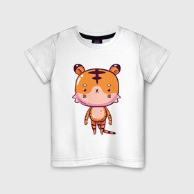 Детская футболка хлопок с принтом 2022 Удивленный тигр в Белгороде, 100% хлопок | круглый вырез горловины, полуприлегающий силуэт, длина до линии бедер | 2022 | год тигра | новый год | новый год 2022 | символ года | тигр | тигренок | тигрица | тигры