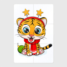 Магнитный плакат 2Х3 с принтом маленький тигренок со звездочками на голове в Белгороде, Полимерный материал с магнитным слоем | 6 деталей размером 9*9 см | 2022 | год тигра | новый год | новый год 2022 | символ года | тигр | тигренок | тигрица | тигры