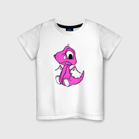 Детская футболка хлопок с принтом Дракоша маленькая розовая в Белгороде, 100% хлопок | круглый вырез горловины, полуприлегающий силуэт, длина до линии бедер | девочкам | детские | дино | динозавр | для девушек | для детей | дракон | женские | крылья | младенец | родился | сказка