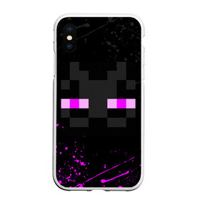 Чехол для iPhone XS Max матовый с принтом MINECRAFT ЭНДЕРМЕН ЛИЦО БРЫЗГИ КРАСОК в Белгороде, Силикон | Область печати: задняя сторона чехла, без боковых панелей | Тематика изображения на принте: 2022 | block | creeper | cube | minecraft | piggy | pixel | tnt | блок | гаст | геометрия | дед мороз | крафт | крипер | кубики | майнкрафт | новогодний minecraft | новогодний майнкрафт | новый год | пиксели | санта клаус | свинья | тнт