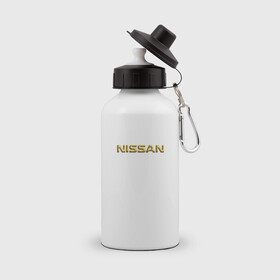 Бутылка спортивная с принтом Авто NISSAN (золотой) в Белгороде, металл | емкость — 500 мл, в комплекте две пластиковые крышки и карабин для крепления | Тематика изображения на принте: nissan | авто | автомобили | мужчине | ниссан | подарок