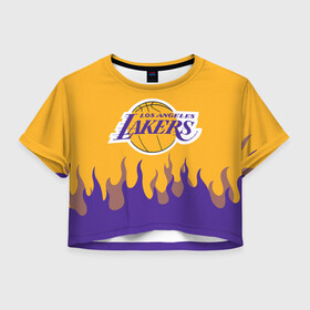 Женская футболка Crop-top 3D с принтом LA LAKERS NBA FIRE ЛЕЙКЕРС ОГОНЬ в Белгороде, 100% полиэстер | круглая горловина, длина футболки до линии талии, рукава с отворотами | america | basketball | kobe bryant | la | la lakers | lakers | los angeles lakers | nba | usa | баскетбол | кобе брайант | лос анджелес лейкерс | нба | сша