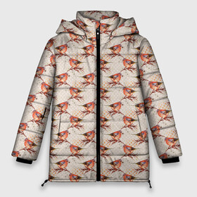 Женская зимняя куртка Oversize с принтом Зима снегири в Белгороде, верх — 100% полиэстер; подкладка — 100% полиэстер; утеплитель — 100% полиэстер | длина ниже бедра, силуэт Оверсайз. Есть воротник-стойка, отстегивающийся капюшон и ветрозащитная планка. 

Боковые карманы с листочкой на кнопках и внутренний карман на молнии | зима | зимняя птица | новый год | ноговодняя | птица | птичка | снегирь | холод