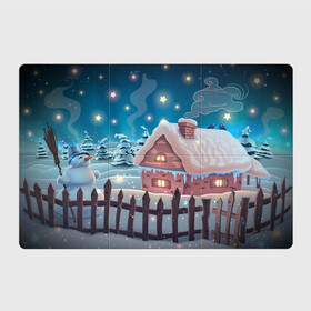 Магнитный плакат 3Х2 с принтом Домик в деревне в Белгороде, Полимерный материал с магнитным слоем | 6 деталей размером 9*9 см | new year | арт | графика | деревня | дом | зима | новый год | рождество | снеговик