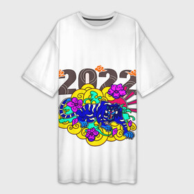 Платье-футболка 3D с принтом 2022 тигр в облаках в Белгороде,  |  | 2022 | new year | tiger | water tiger | водяной тигр | символ года