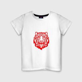 Детская футболка хлопок с принтом Символ года (тигренок красный) в Белгороде, 100% хлопок | круглый вырез горловины, полуприлегающий силуэт, длина до линии бедер | 2022 | девушке | новый год | подарок | символ года | тигр | тигренок