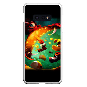 Чехол для Samsung S10E с принтом Rayman Legend в Белгороде, Силикон | Область печати: задняя сторона чехла, без боковых панелей | Тематика изображения на принте: аркада | дракон | игра | кулак | рейман