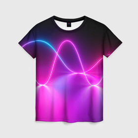Женская футболка 3D с принтом Лучи света pink theme в Белгороде, 100% полиэфир ( синтетическое хлопкоподобное полотно) | прямой крой, круглый вырез горловины, длина до линии бедер | абстрактные | волна | волна света | излучение | киберпанк | лучи | лучи света | неон | неоновые принты | рисунок | свет