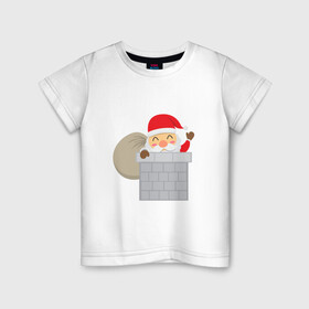 Детская футболка хлопок с принтом Дед Мороз в трубе в Белгороде, 100% хлопок | круглый вырез горловины, полуприлегающий силуэт, длина до линии бедер | 2022 | christmas | claus | new year | santa | snow | tiger | winter | год тигра | дед мороз | дом | елка | зима | мороз | новый год | олень | подарок | праздник | рождество | санта клаус | снег | снеговик | снегурочка | снежинка | тигр