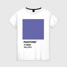 Женская футболка хлопок с принтом Цвет Pantone 2022 года - Very Peri в Белгороде, 100% хлопок | прямой крой, круглый вырез горловины, длина до линии бедер, слегка спущенное плечо | Тематика изображения на принте: pantone | very peri | violet | графический дизайн | дизайн | дизайнерский мем | дизигн | дизигнер | мем | пантон | сиреневый | фиолетовый | цвет 2022 года | цвет года | цвет пантон
