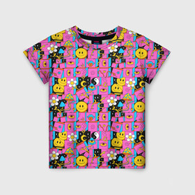 Детская футболка 3D с принтом Психоделика. Инь-Янь в Белгороде, 100% гипоаллергенный полиэфир | прямой крой, круглый вырез горловины, длина до линии бедер, чуть спущенное плечо, ткань немного тянется | грибы | инь янь | паттерн | психоделика | смайлы | эзотерика