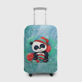 Чехол для чемодана 3D с принтом Панда вяжет в Белгороде, 86% полиэфир, 14% спандекс | двустороннее нанесение принта, прорези для ручек и колес | new year | арт | вязание | графика | зима | новый год | панда | рождество