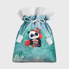 Подарочный 3D мешок с принтом Панда вяжет в Белгороде, 100% полиэстер | Размер: 29*39 см | Тематика изображения на принте: new year | арт | вязание | графика | зима | новый год | панда | рождество