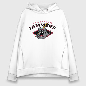 Женское худи Oversize хлопок с принтом Jamestown Jammers - baseball team в Белгороде, френч-терри — 70% хлопок, 30% полиэстер. Мягкий теплый начес внутри —100% хлопок | боковые карманы, эластичные манжеты и нижняя кромка, капюшон на магнитной кнопке | baseball | bat | eyes | fangs | hype | jamestown | monster | team | usa | бейсбол | бита | глаза | глушитель | клыки | монстр | сша | хайп