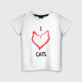 Детская футболка хлопок с принтом I Люблю Cats в Белгороде, 100% хлопок | круглый вырез горловины, полуприлегающий силуэт, длина до линии бедер | cat | cats | и люблю кошек | кот | коты | кошка | кошки | кошки приколы | прикол с кошками | футболка кошка | я люблю котов