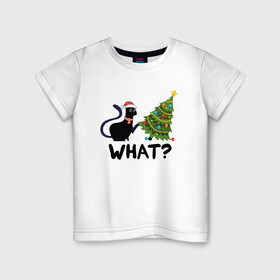 Детская футболка хлопок с принтом КОТЕЙКА И ЁЛКА в Белгороде, 100% хлопок | круглый вырез горловины, полуприлегающий силуэт, длина до линии бедер | Тематика изображения на принте: 2022 | cat | cats | christmas | cold | garland | klaus | mem | meme | memes | merry | new | santa | snow | what | winter | year | герлянды | гирлянда | год | елка | ёлки | ель | зима | клаус | кот | котейка | котенок | котик | котэ | кошка 