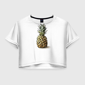 Женская футболка Crop-top 3D с принтом Pineapple watercolor в Белгороде, 100% полиэстер | круглая горловина, длина футболки до линии талии, рукава с отворотами | Тематика изображения на принте: pineapple | ананас | графика | еда | рисунок | фрукт