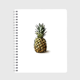 Тетрадь с принтом Pineapple watercolor в Белгороде, 100% бумага | 48 листов, плотность листов — 60 г/м2, плотность картонной обложки — 250 г/м2. Листы скреплены сбоку удобной пружинной спиралью. Уголки страниц и обложки скругленные. Цвет линий — светло-серый
 | Тематика изображения на принте: pineapple | ананас | графика | еда | рисунок | фрукт