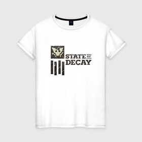Женская футболка хлопок с принтом State of Decay Iron Logo в Белгороде, 100% хлопок | прямой крой, круглый вырез горловины, длина до линии бедер, слегка спущенное плечо | logo | state of decay | survival horror | undead labs | загнивающий штат | зомби апокалипсис | лого | логотип | стадия разложения | стейт оф декай | эмблема