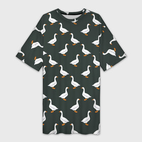 Платье-футболка 3D с принтом Гуси паттерн в Белгороде,  |  | goose | gooses | водоплавающие животные | гуси | гусь | дичь | домашние птицы | животные | паттерн | птицы | утки