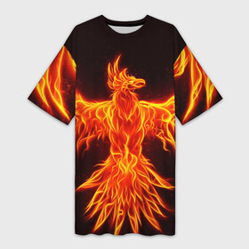 Платье-футболка 3D с принтом ОГНЕННЫЙ ФЕНИКС  FIRE PHOENIX в Белгороде,  |  | brawl stars | brawl stars crow | crow | fire | flame | phoenix | бравл старс | ворона | животные | звери | млекопитающие | огненный | огненный феникс | птицы | феникс | хищники