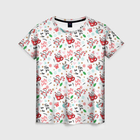 Женская футболка 3D с принтом Паттерн New yaer в Белгороде, 100% полиэфир ( синтетическое хлопкоподобное полотно) | прямой крой, круглый вырез горловины, длина до линии бедер | new year | арт | графика | дед мороз | зима | новый год | рождество | санта