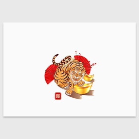 Поздравительная открытка с принтом Золотой тигр 2022 Tigr в Белгороде, 100% бумага | плотность бумаги 280 г/м2, матовая, на обратной стороне линовка и место для марки
 | Тематика изображения на принте: 2022 | new year | tiger | water tiger | водяной тигр | символ года