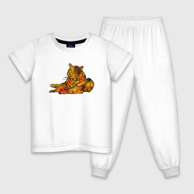 Детская пижама хлопок с принтом Акварельный тигр 2022 в Белгороде, 100% хлопок |  брюки и футболка прямого кроя, без карманов, на брюках мягкая резинка на поясе и по низу штанин
 | дикие кошки | новый год | символ года | тигр | тигренок