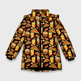 Зимняя куртка для девочек 3D с принтом Fast Food (Фастфуд) в Белгороде, ткань верха — 100% полиэстер; подклад — 100% полиэстер, утеплитель — 100% полиэстер. | длина ниже бедра, удлиненная спинка, воротник стойка и отстегивающийся капюшон. Есть боковые карманы с листочкой на кнопках, утяжки по низу изделия и внутренний карман на молнии. 

Предусмотрены светоотражающий принт на спинке, радужный светоотражающий элемент на пуллере молнии и на резинке для утяжки. | burger | cheeseburger | fast food | hamburger | hot dog | pizza | taco burrito | блюдо | бургер | быстрое питание | гамбургер | еда | жратва | завтрак | корм | кушанье | макдоналдс | обед | перекус | пицца | пища | повар