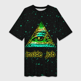 Платье-футболка 3D с принтом Inside Job Всевидящее око в Белгороде,  |  | allseeing eye | cognito inc | eye | inside job | reptilian | triangle | божий глаз | всевидящее око | всевядящий глаз | глаз | глаз в треугольнике | дельта | корпорация заговор | око | символ | треугольник с глазом