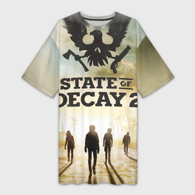 Платье-футболка 3D с принтом Poster  State of Decay (+спина) в Белгороде,  |  | poster | state of decay | survival horror | undead labs | загнивающий штат | зомби апокалипсис | постер | стадия разложения | стейт оф декай