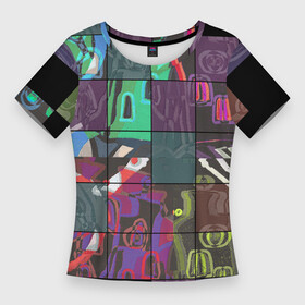 Женская футболка 3D Slim с принтом Мир в квадрате в Белгороде,  |  | в топе | в тренде | дизайн | крадрат | мультики | мультяшный мир | нарисованный город | новинка | орнамент | популярное | сетка | топ | узор