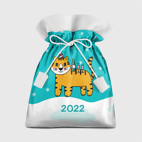 Подарочный 3D мешок с принтом Новогодний стол - тигр в Белгороде, 100% полиэстер | Размер: 29*39 см | Тематика изображения на принте: 2022 | год тигра | новый год | новый год 2022 | символ года | тигр | тигренок | тигрица | тигры