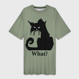Платье-футболка 3D с принтом What Что в Белгороде,  |  | black cat | cat | fearsome | halloween | question | silhouette | stern look | what | вопрос | кошка | силуэт | суровый взгляд | хеллоуин | черный кот | что