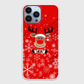 Чехол для iPhone 13 Pro Max с принтом Снежинки летящие и Олень с подарком. в Белгороде,  |  | 2022 | happy new year | merry christmas | год тигра | зима близко | нг | новогодний | новогодний тигр | новый год | новый год 2022 | олень | рождество | символ 2022 года | снег | снежинки