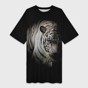 Платье-футболка 3D с принтом Загадочный тигр в Белгороде,  |  | голова тигра | символ года | темнота | тигр | хищник