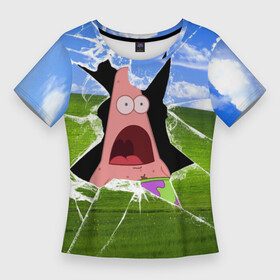 Женская футболка 3D Slim с принтом ПАТРИК  Сейчас будет локдаун в Белгороде,  |  | patrick | sponge bob | spongebob | губка боб | звезда | квадратные штаны | мем | партик | сквэр пэнтс | спанч боб