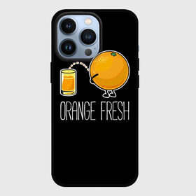 Чехол для iPhone 13 Pro с принтом Orange fresh   апельсиновый фрэш в Белгороде,  |  | freshly squeezed | funny | joke | juice | orange | orange fresh | апельсин | апельсиновый фрэш | писает в стакан | прикол | свежевыжатый | сок | шутка